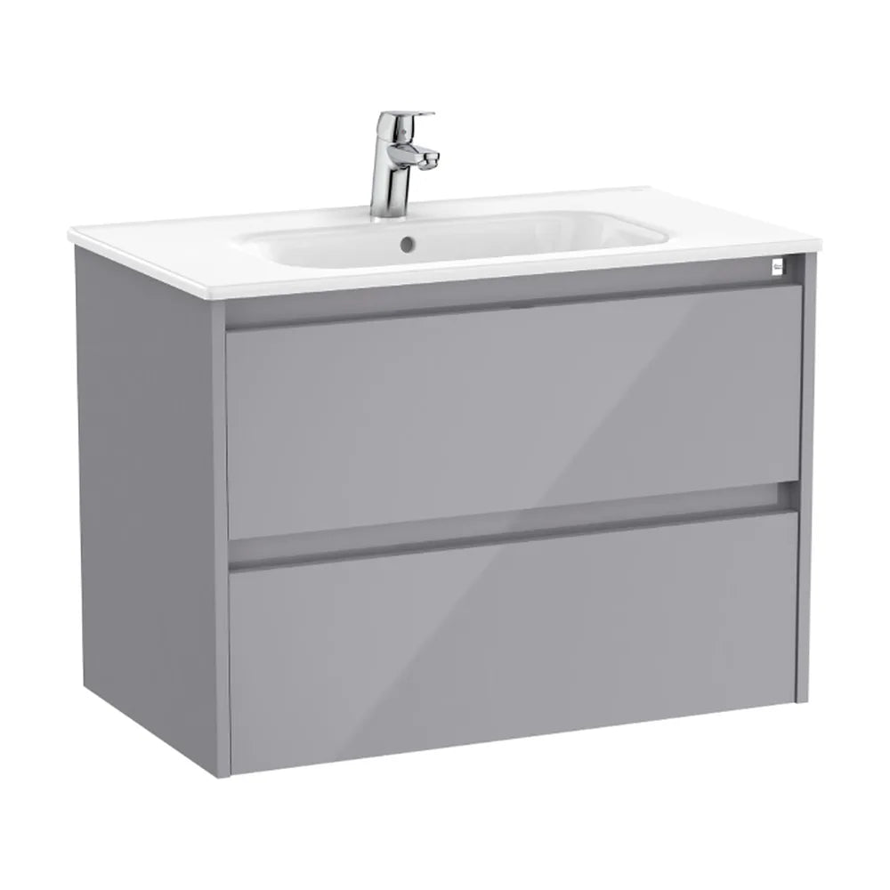 Mueble de baño con lavabo y dos cajones de 80 cm de ancho en color gris brillante Tenet Roca - Vista 1