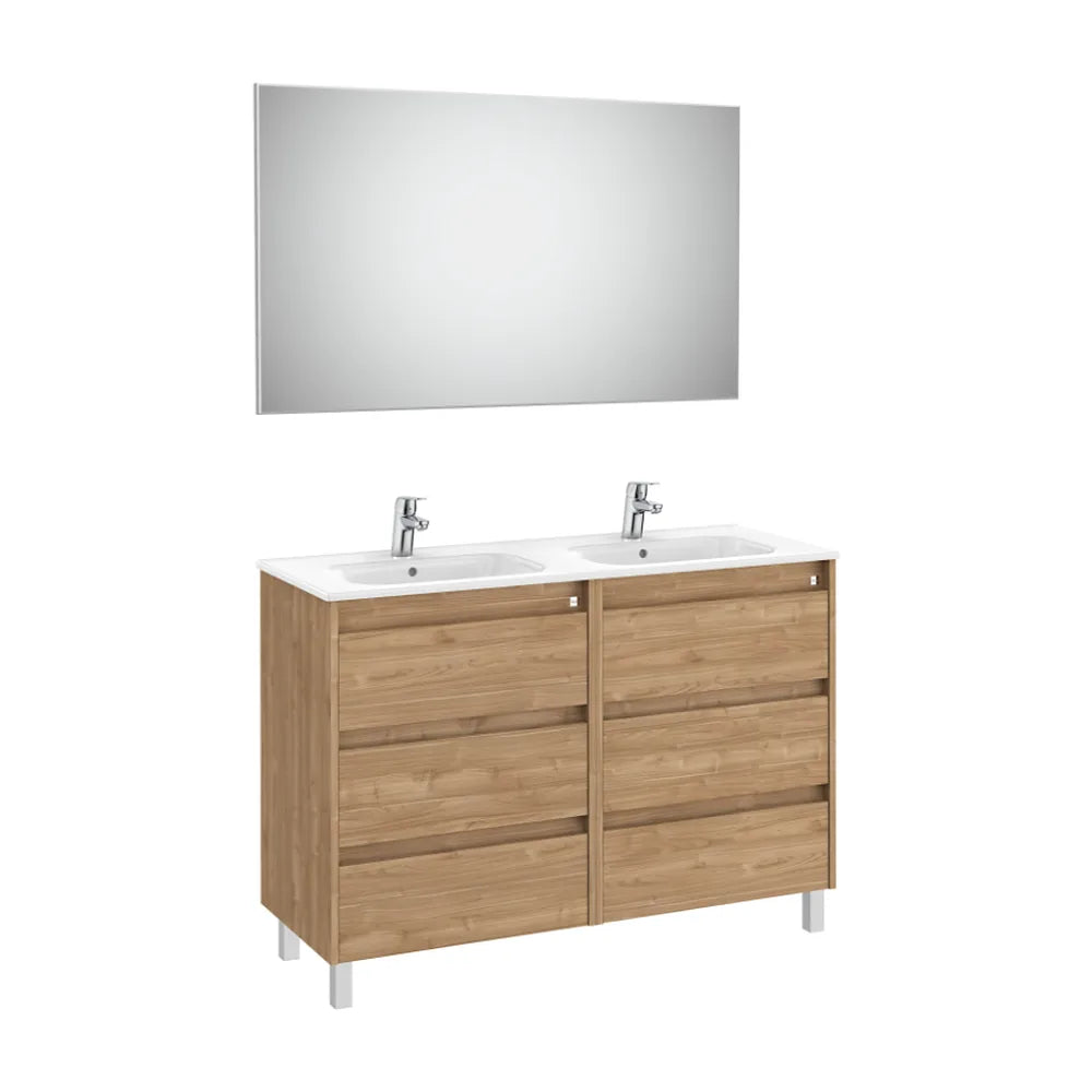 Conjunto de Lavabo Doble de Seis Cajones Nogal Tenet 120 cm Roca - Vista 1