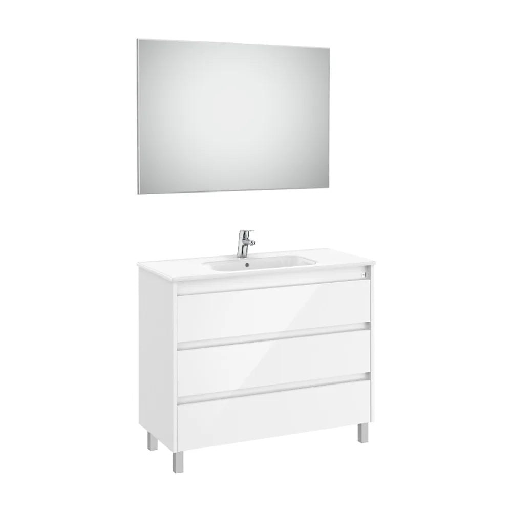 Conjunto de lavabo de tres cajones de 100 cm con un acabado en color blanco brillante Tenet Roca - Vista 1