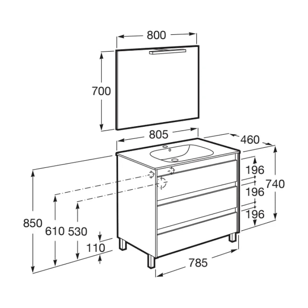Conjunto de Lavabo de Tres Cajones Nórdico Tenet 80 cm Fresno Roca - Vista 4
