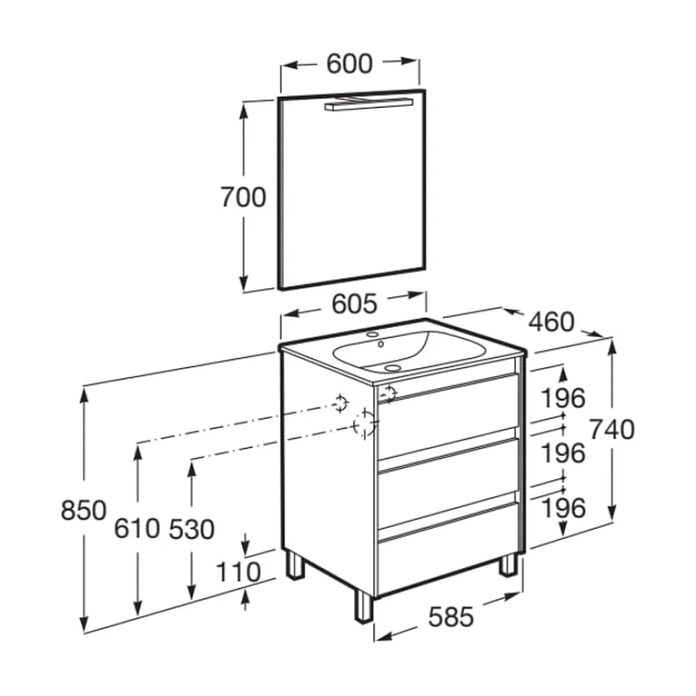Conjunto de Lavabo de Tres Cajones City Tenet 60 cm Roble Roca - Vista 4