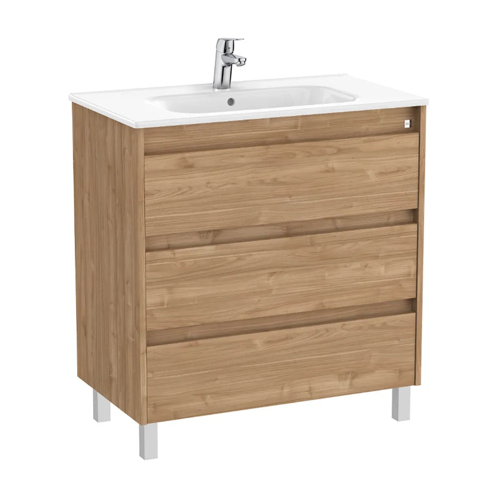 Mueble de baño con lavabo y 3 cajones de 80 cm de ancho en color nogal Tenet Roca - Vista 1