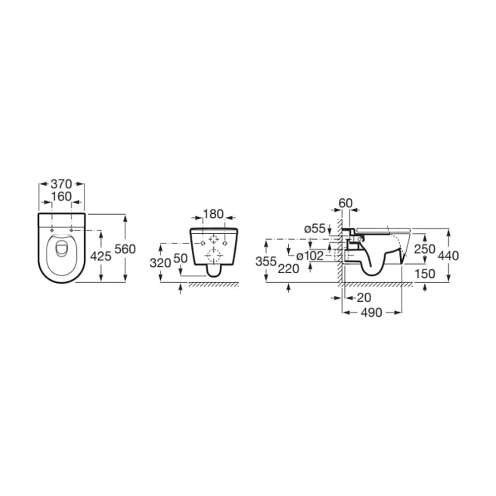 Pack de inodoro suspendido Rimless salida horizontal con tapa amortiguada cisterna placa pulsadora ROUND ROCA - Vista 8