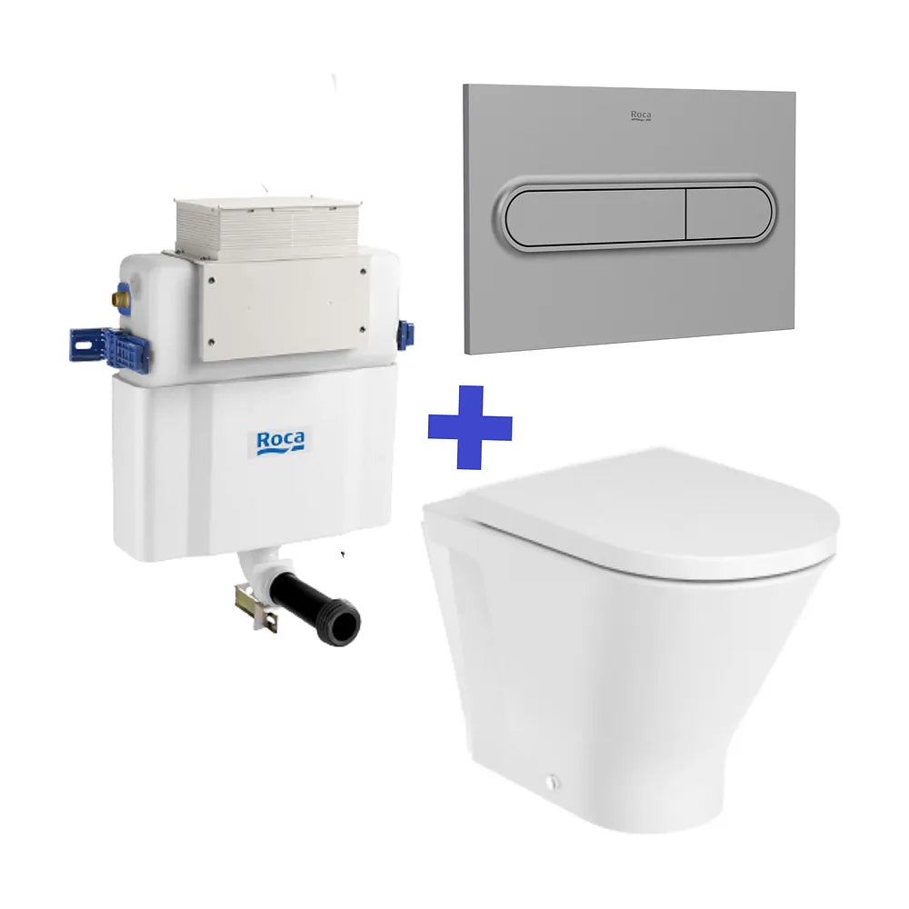 Inodoro a Suelo Rimless Adosado a Pared con Cisterna Empotrada Doble Descarga Basic Tank Colección The Gap Round Roca - Vista 2