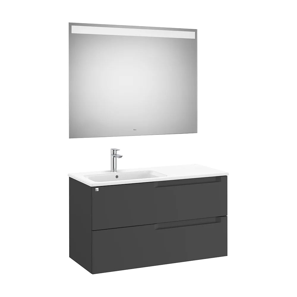 Mueble de Baño con Lavabo a la Izquierda y Espejo Led de 100,5 cm Colección Aleyda Negro Mate Roca - Vista 1