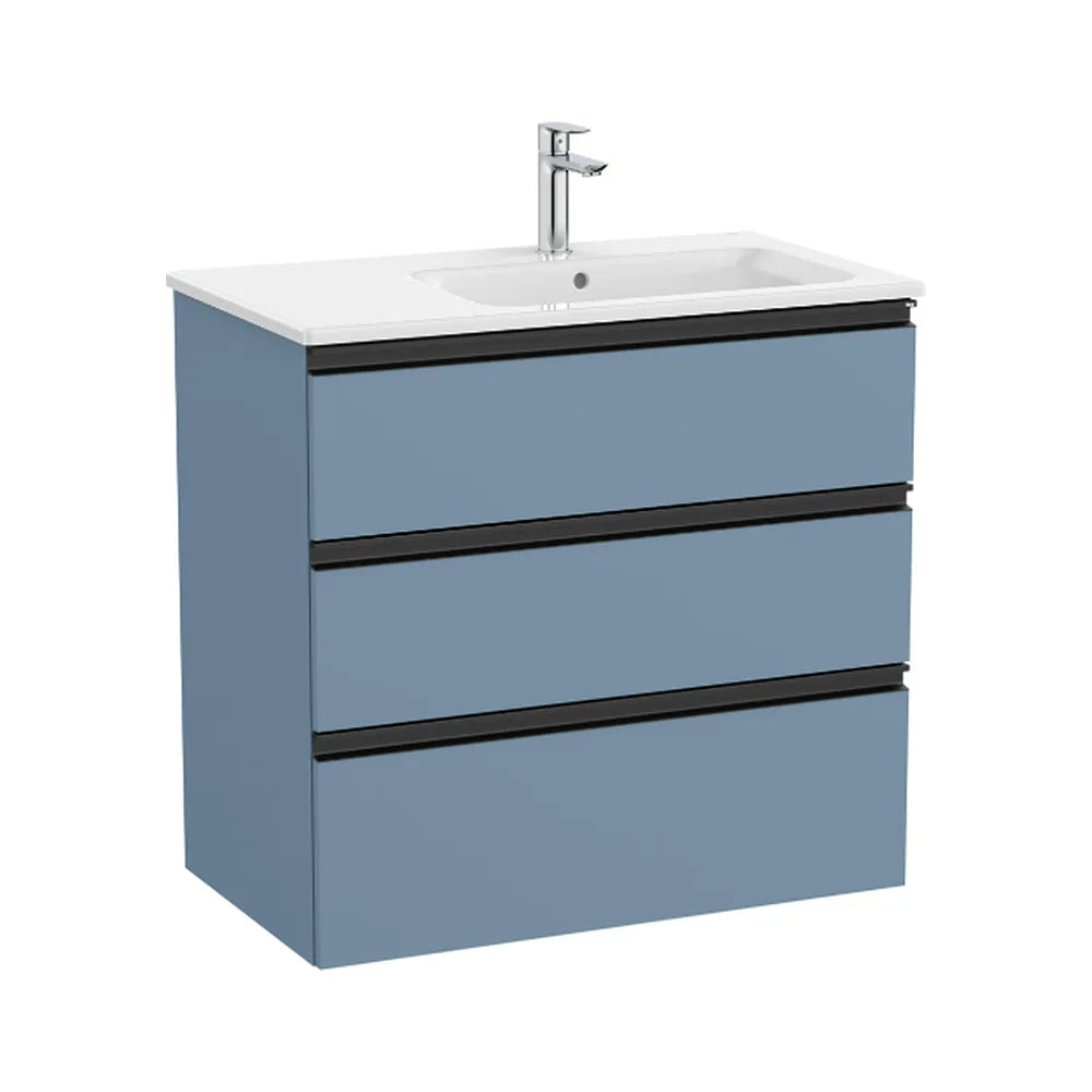 Mueble de baño de 80,5 cm de ancho con lavabo a la derecha y acabado en azul mate Unik The Gap Roca - Vista 1