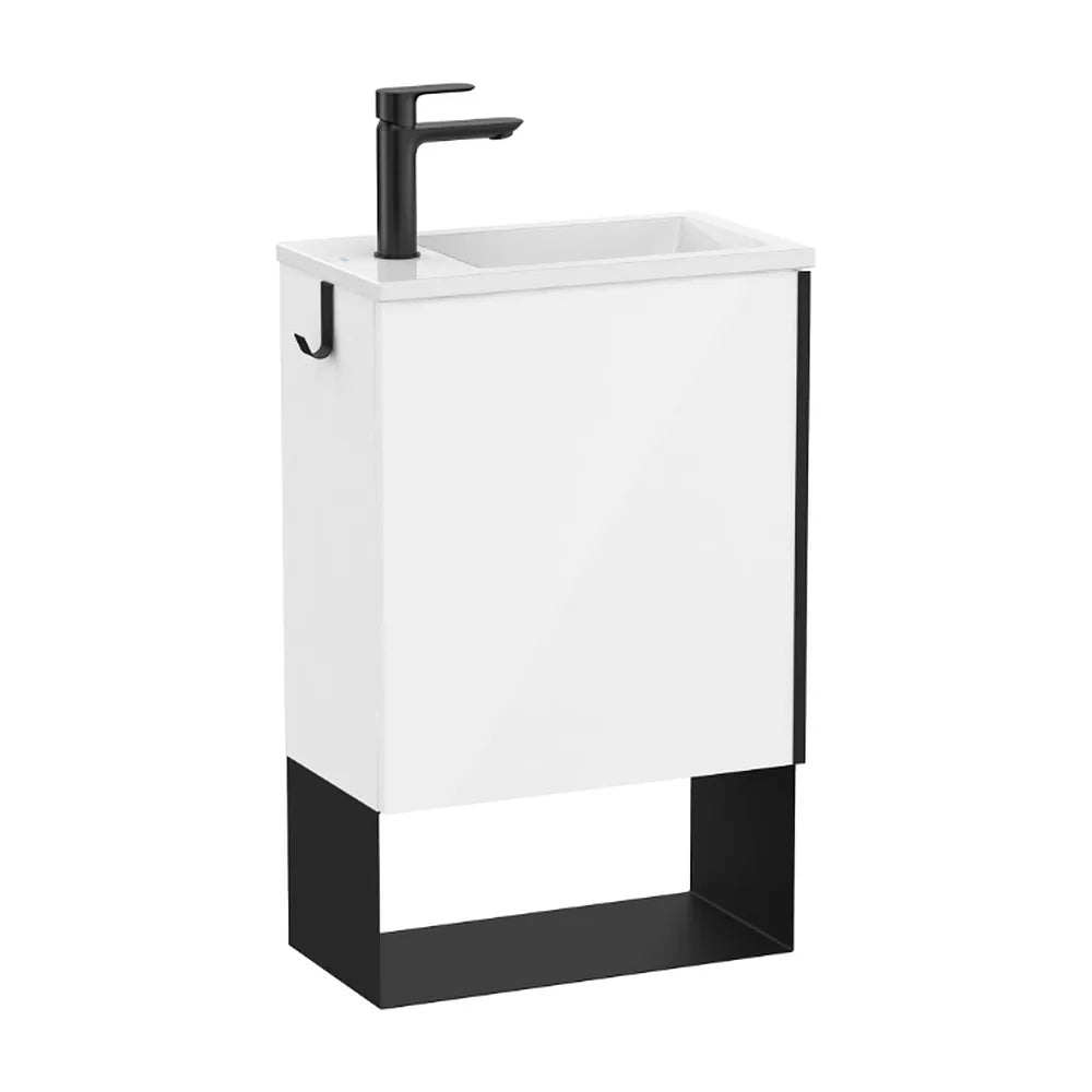 Mueble de lavabo de porcelana incluido en acabado negro y blanco con puerta con cierre amortiguado Mini Roca - Vista 1