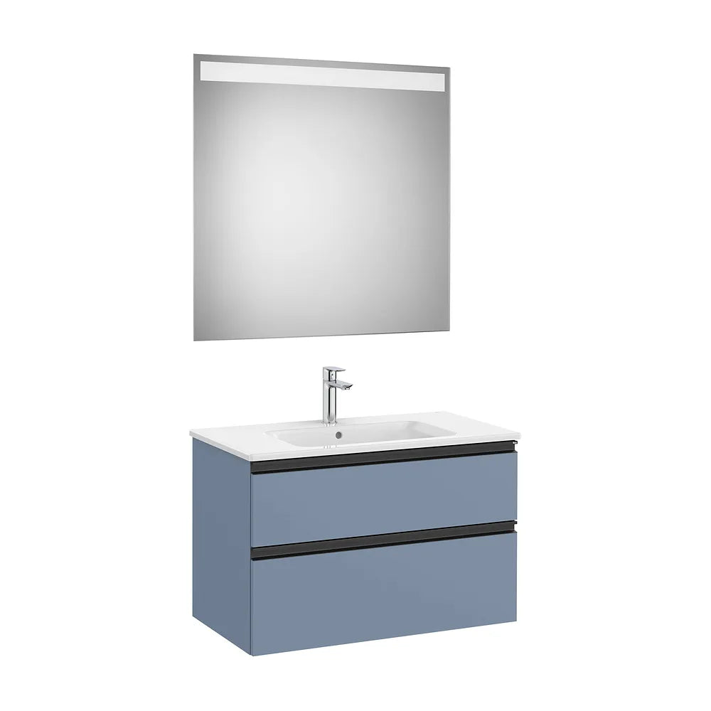 Conjunto de Baño con 2 Cajones y Lavabo Centrado en Azul Mate de 80 cm Colección The Gap Roca - Vista 1