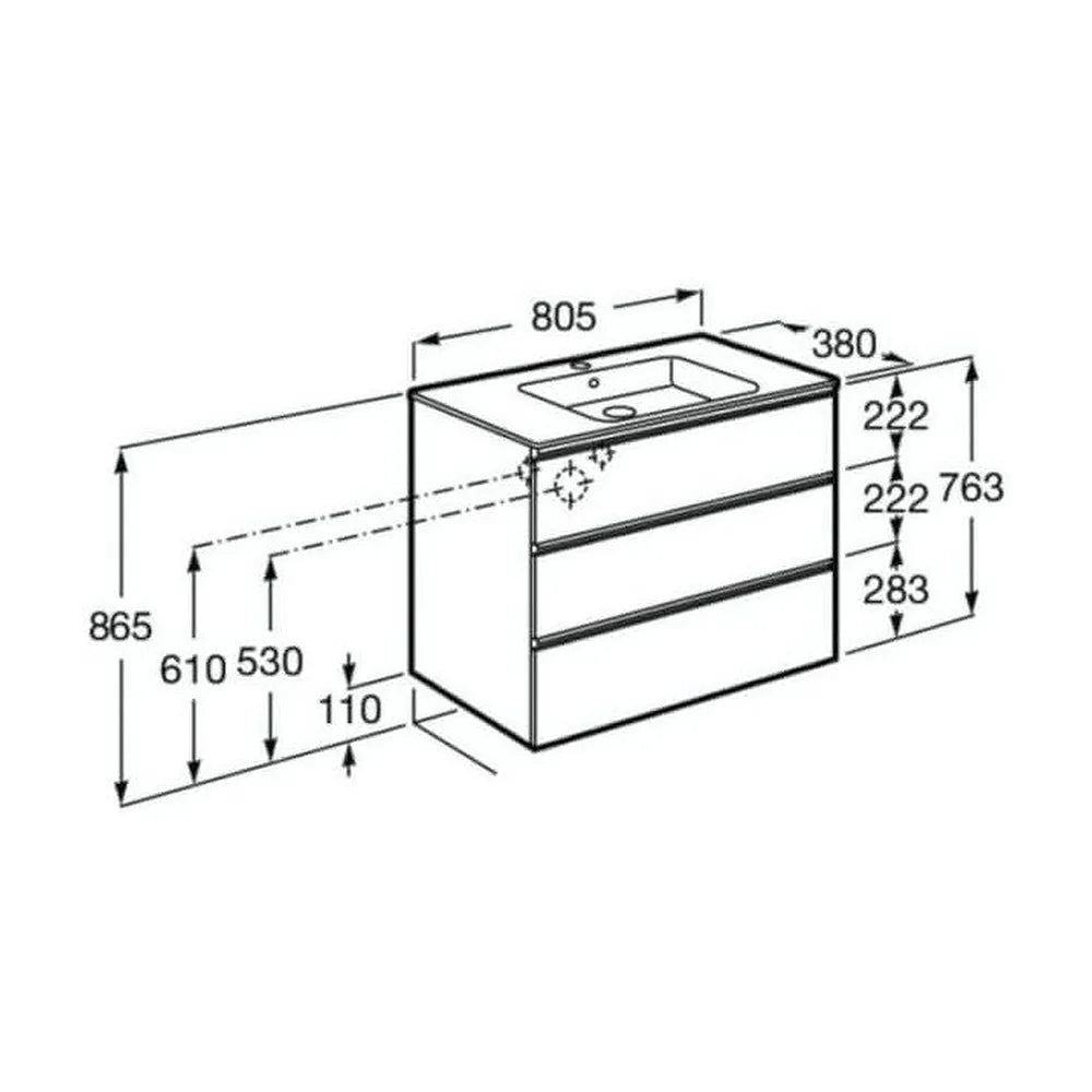 Mueble de Baño Compacto con Lavabo y 3 Cajones Nogal Unik de 80 cm Colección The Gap Roca - Vista 6