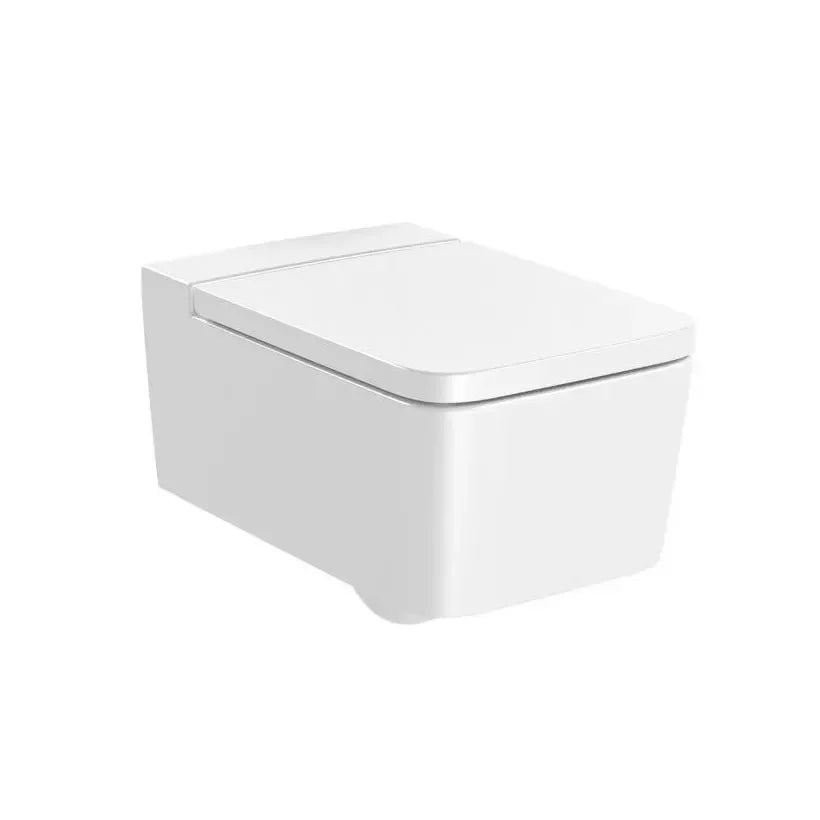 Inodoro Suspendido Rimless de Salida Horizontal Placa Pulsadora Cisterna y Tapa Amortiguada Square Colección Duplo WC One Roca - Vista 3