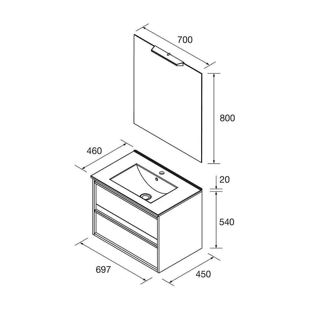 Mueble de Baño con Lavabo y 2 Cajones Salgar Noja 70 cm - Vista 5