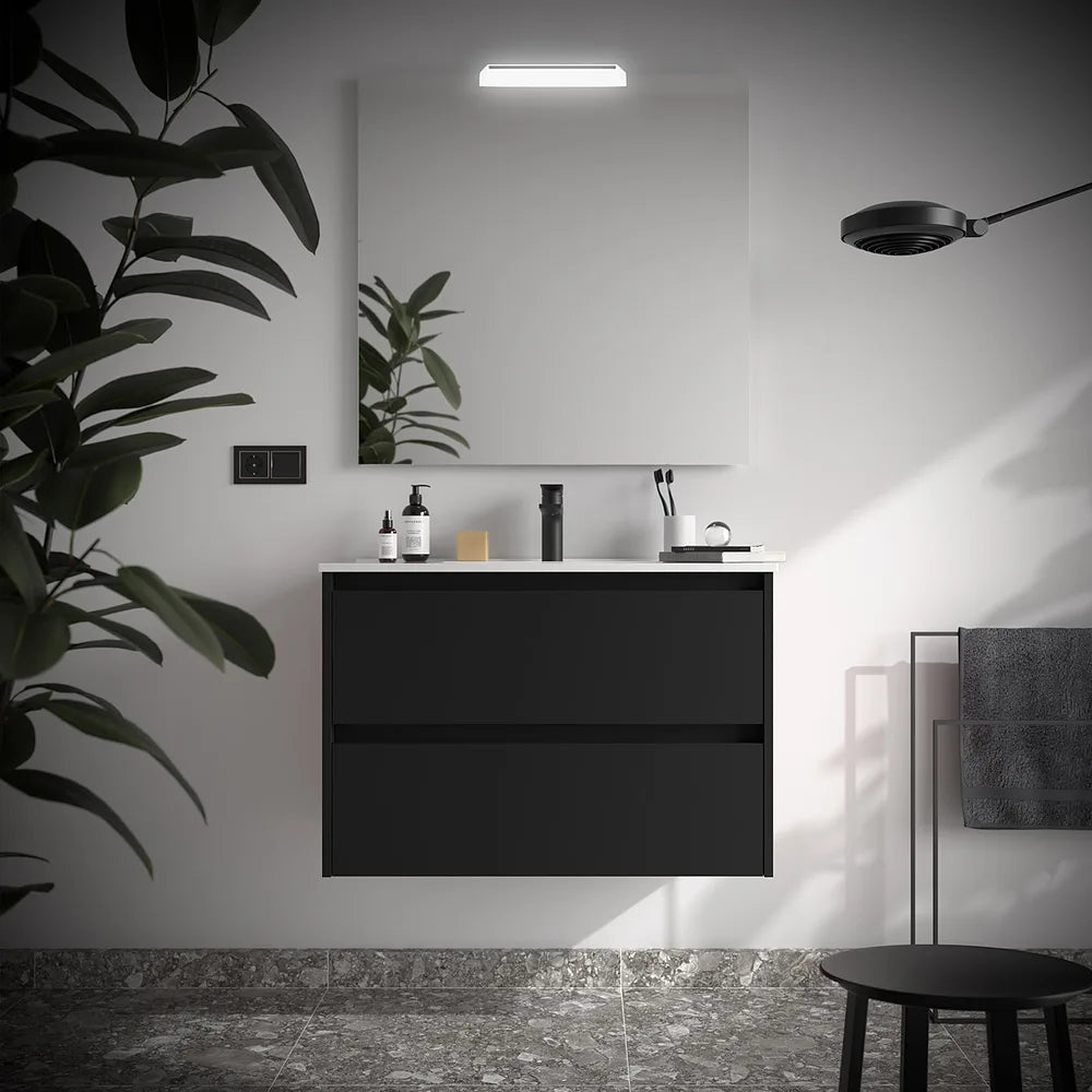 Mueble de Baño con Lavabo y 2 Cajones Salgar Noja 90 cm Negro Satinado - Vista 1