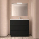 Bathroom Vanity Unit with Basin and 3 Drawers Salgar Noja 100 cm Satin Black