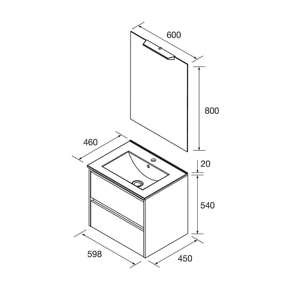 Mueble de Baño con Lavabo y 2 Cajones Salgar Noja 60 cm Roble Natural - Vista 4