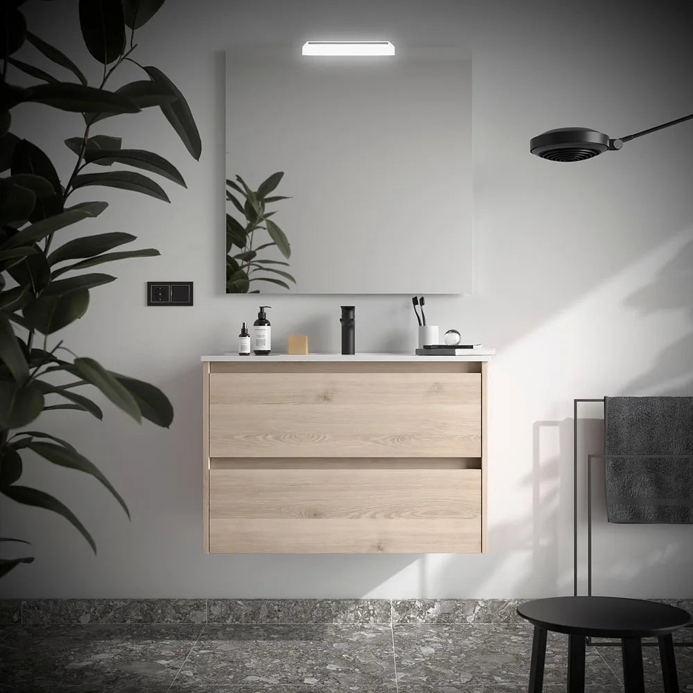 Mueble de Baño con Lavabo y 2 Cajones Salgar Noja 80 cm Roble Natural - Vista 1