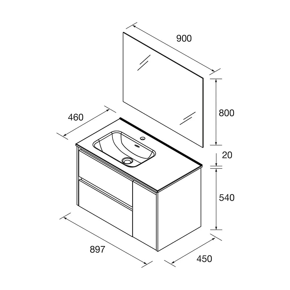 Mueble de Baño 2 Cajones Salgar Noja 90 cm Negro Satinado - Vista 7