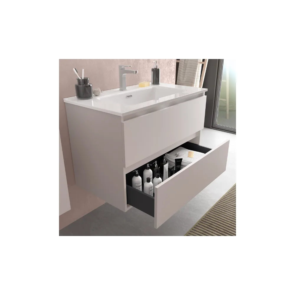 Mueble de Baño Suspendido con Doble Lavabo y 4 Cajones Salgar Bequia 121 cm Blanco Mate - Vista 3