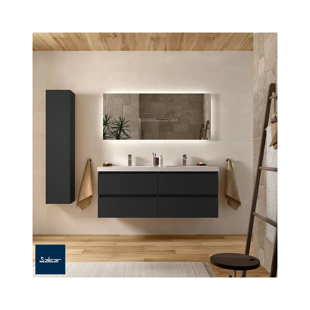 Mueble de Baño Suspendido con Doble Lavabo y 4 Cajones Salgar Bequia Negro Mate - Vista 1