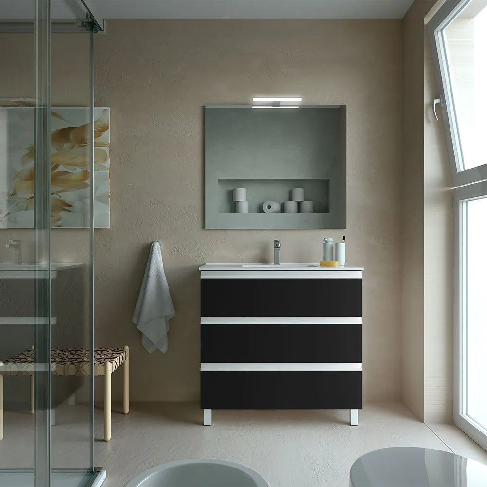 Mueble de Baño con Patas con Lavabo y 3 Cajones Salgar Spirit 90 cm Negro Mate - Vista 1