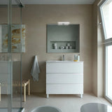 Freestanding Bathroom Vanity Unit with Basin and 3 Drawers Salgar Spirit 90 cm Matte White