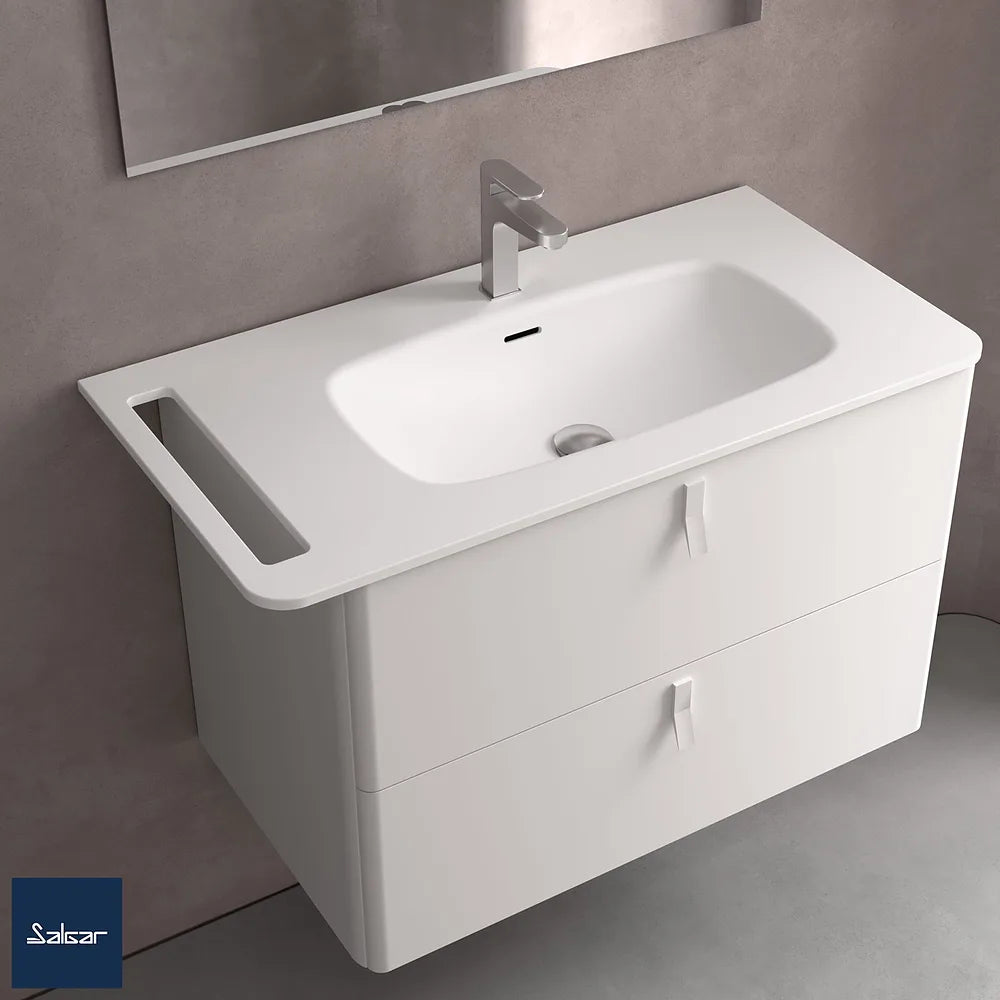 Mueble de Baño Suspendido con Lavabo y 2 Cajones Salgar Uniiq 80 cm Verde Bosque - Vista 2