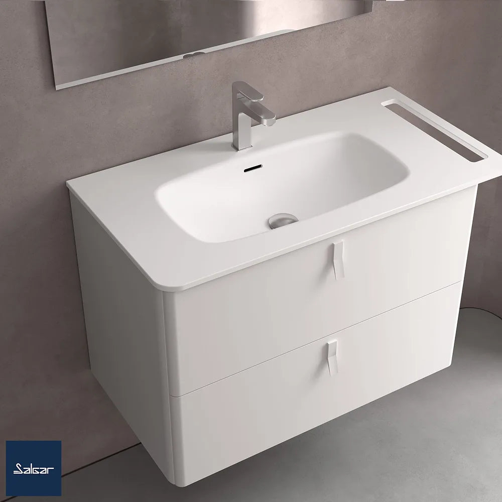 Mueble de Baño Suspendido con Lavabo y 2 Cajones Salgar Uniiq 80 cm Verde Bosque - Vista 3