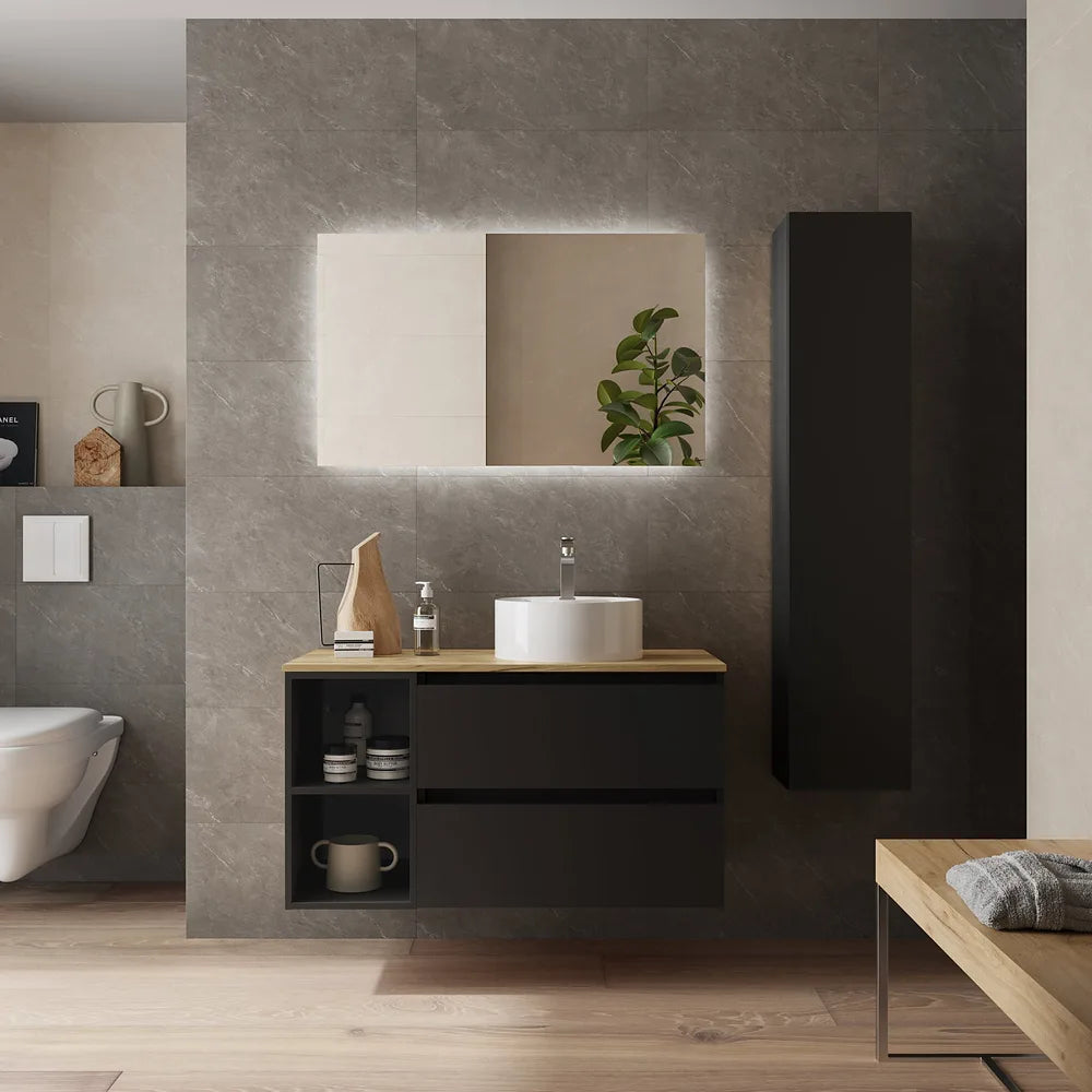 Mueble de Baño Lavabo sobre Encimera Salgar Bequia Plus 90 cm Negro Mate - Vista 1