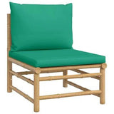 Garden middle sofa bamboo with green cushions by vidaXL