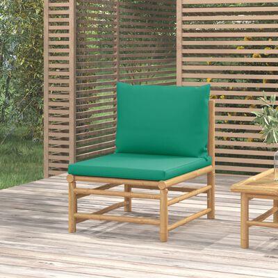 Sofá central de jardín bambú con cojines verde de vidaXL 2