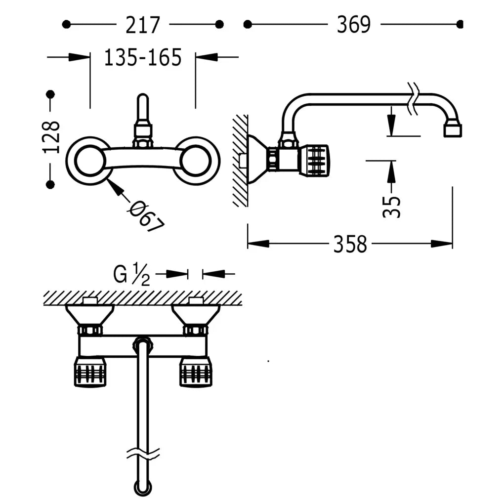 Grifo empotrado de fregadero 358 mm Cocina Basic de Tres 2