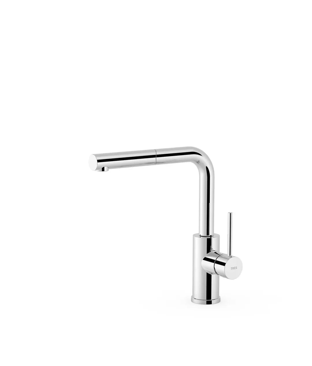 Grifo monomando para fregadero con caño de 29 cm y rociador extraíble fabricado de latón cromado Max de Tres