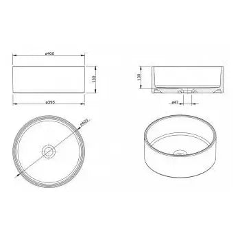 Lavabo sobre encimera de 40 cm en porcelana blanca para baño Round de Unisan 4