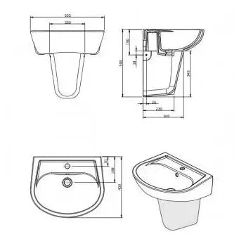 Lavabo con semi pedestal de 55 cm en porcelana blanca de alta calidad CETUS de Unisan 8