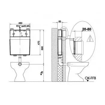 Cisterna de doble descarga para inodoros con fijación en la pared ideal para baños modernos WALLFIT de Unisan 2