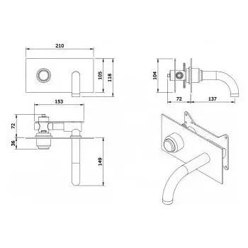 Grifo de pared monomando para lavabo con temporizador eficiente Tube de Unisan 4