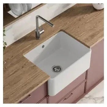 XS fregadero de cocina blanco de un seno con rebosadero Farmhouse de Unisan 3