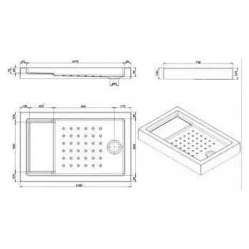 Plato de ducha de 120 cm acrílico color blanco diseño moderno y duradero Strado de Unisan 3