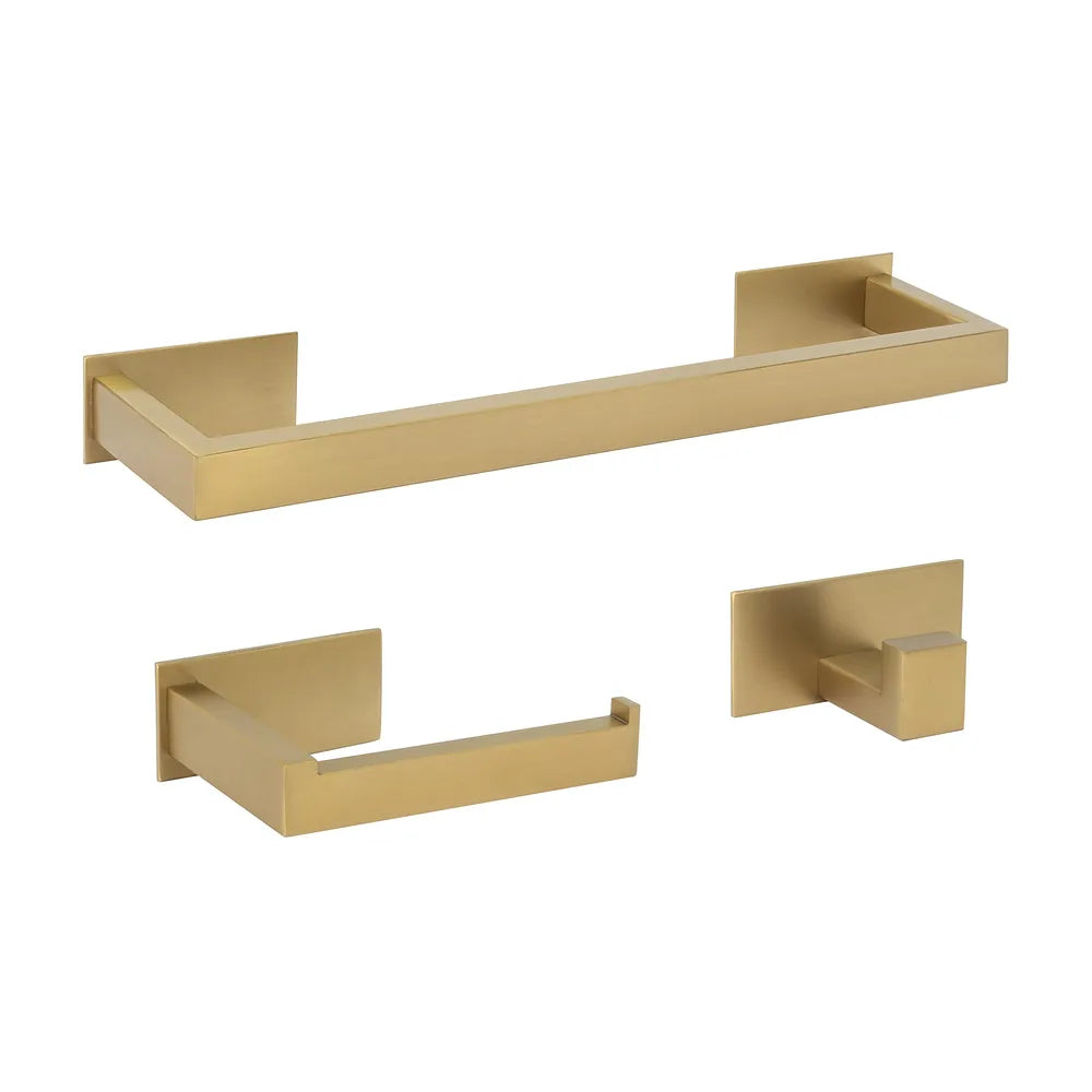 Accesorios de baño adhesivos oro mate PVD sin taladro cuadrados toallero 40 cm portarollos percha 2 perchas Valaz Valaz