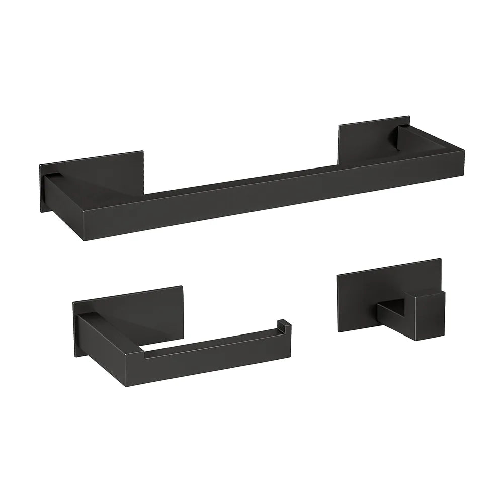 Accesorios de baño adhesivos con diseño cuadrado en negro mate Incluye toallero 40 cm exterior 35 cm interior...