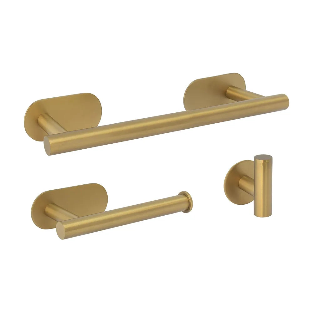Accesorios de baño adhesivos oro mate con protección PVD diseño redondo toallero 30 cm Portarrollos percha Valaz Valaz