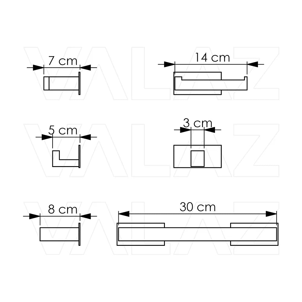 Vista principal de Accesorios de baño adhesivos sin taladro cromado cuadrados toallero 40 cm portarollos percha Valaz
