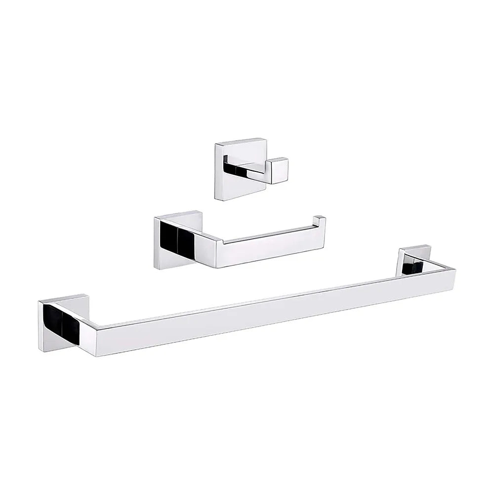 Accesorios de baño cuadrados en cromo con toallero y percha y portarollos de Valaz Valaz