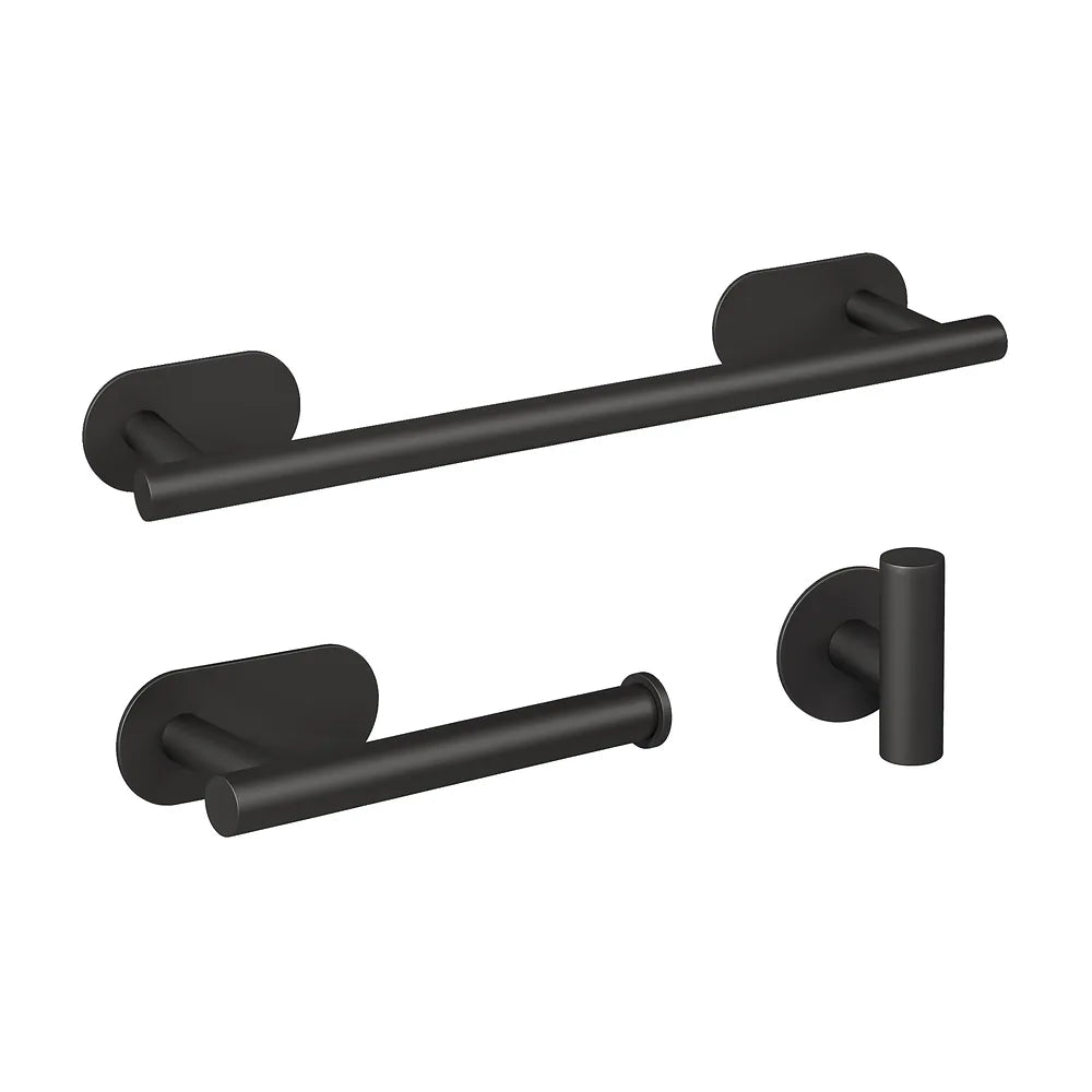 Accesorios de baño negro mate con montaje adhesivo sin taladro Toallero 40 cm Portarollos Percha de Valaz Valaz