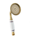 Handheld shower head classic and elegant design with porcelain details and antique gold finish by Valaz
