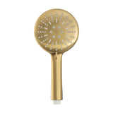 Handheld shower head brushed gold finish with wide head and enveloping shower by Valaz