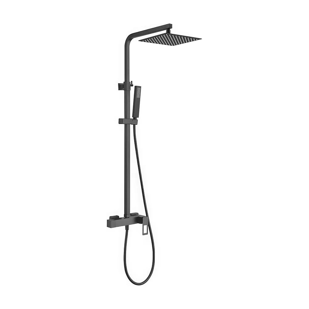 barra de ducha monomando cuadrada con maneta hueca negro mate rociador 20 25 30 cm barra extensible 80 120 cm Cabrera de...