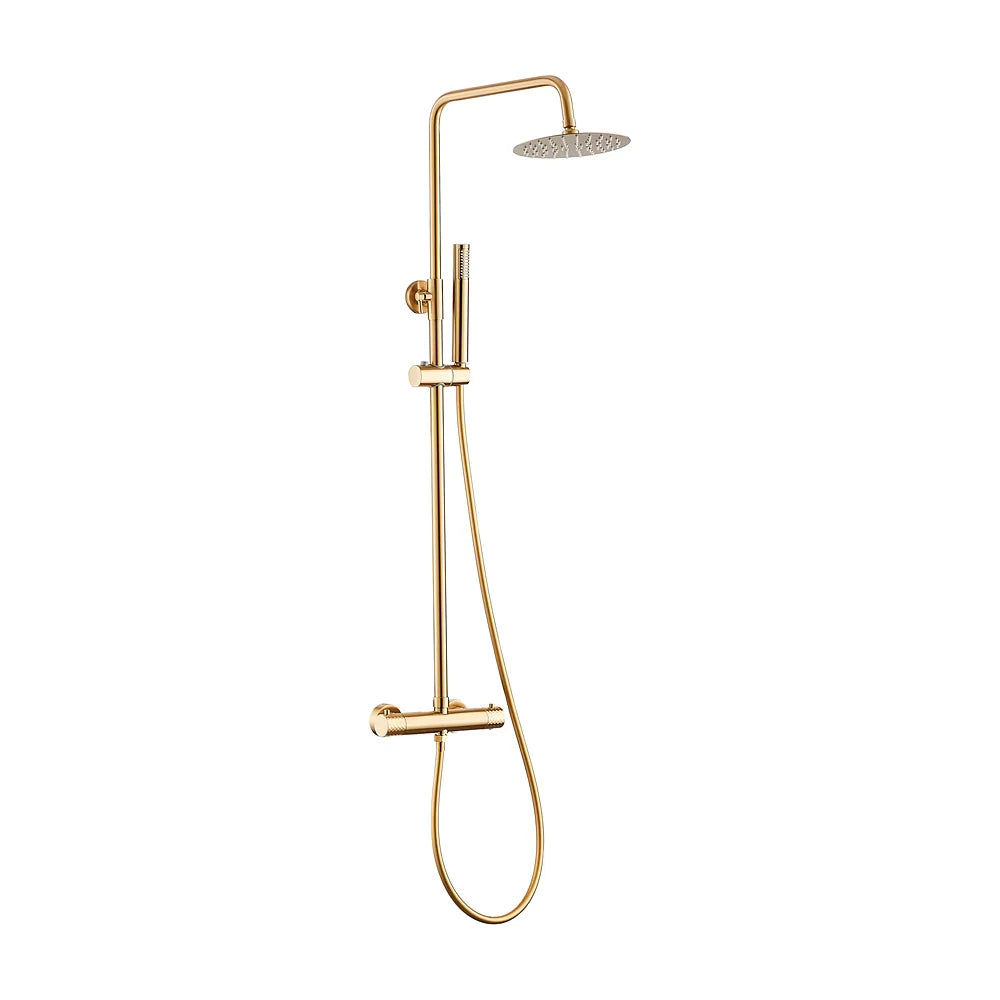 Barra de ducha termostática redonda dorado cepillado ajustable de 80 a 120 cm Birim de Valaz Valaz
