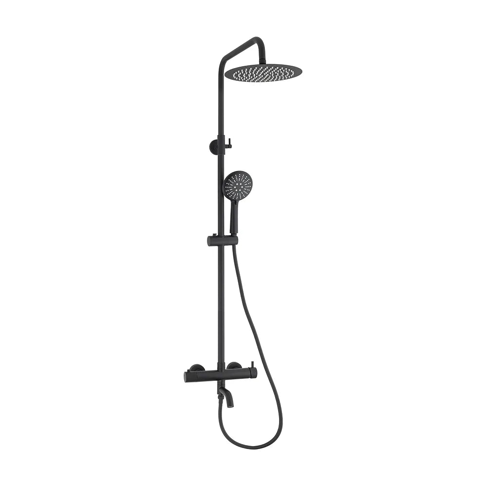 Barra de ducha y bañera monomando redonda negro mate de 90 a 150 cm 20 cm Jabalón Valaz Valaz