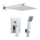 Square chrome recessed shower with 2 way single lever mixer rain shower head and handheld shower Limia by Valaz