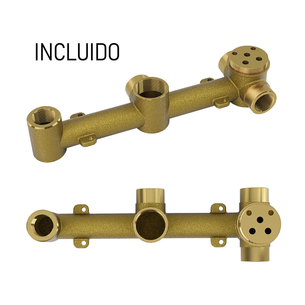 Detalle de acabado y materiales de Ducha empotrada a pared monomando redonda de 2 vías con rociador de 25 cm en oro mate...